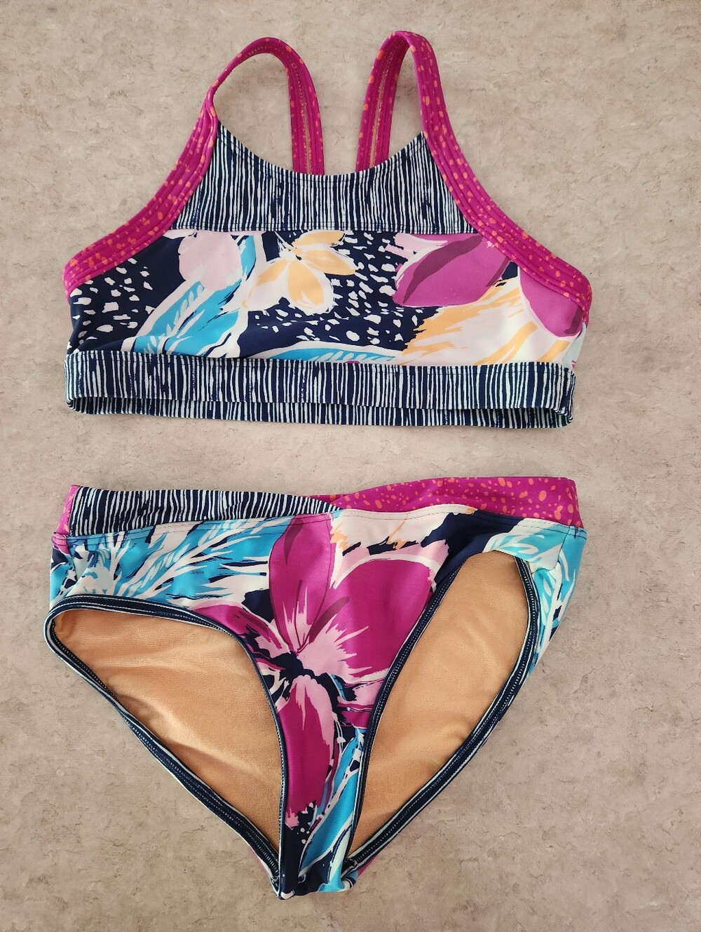 Athleta Girl Floral Two-Piece Swim Set - Pink & Blue